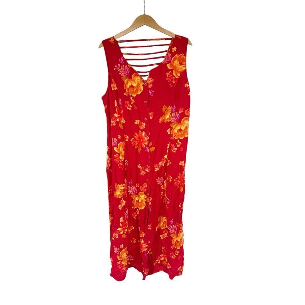 Vintages 90's R&K‎ Originals Women's Dress 18 Rayon Hawaiian Floral Sleeveless